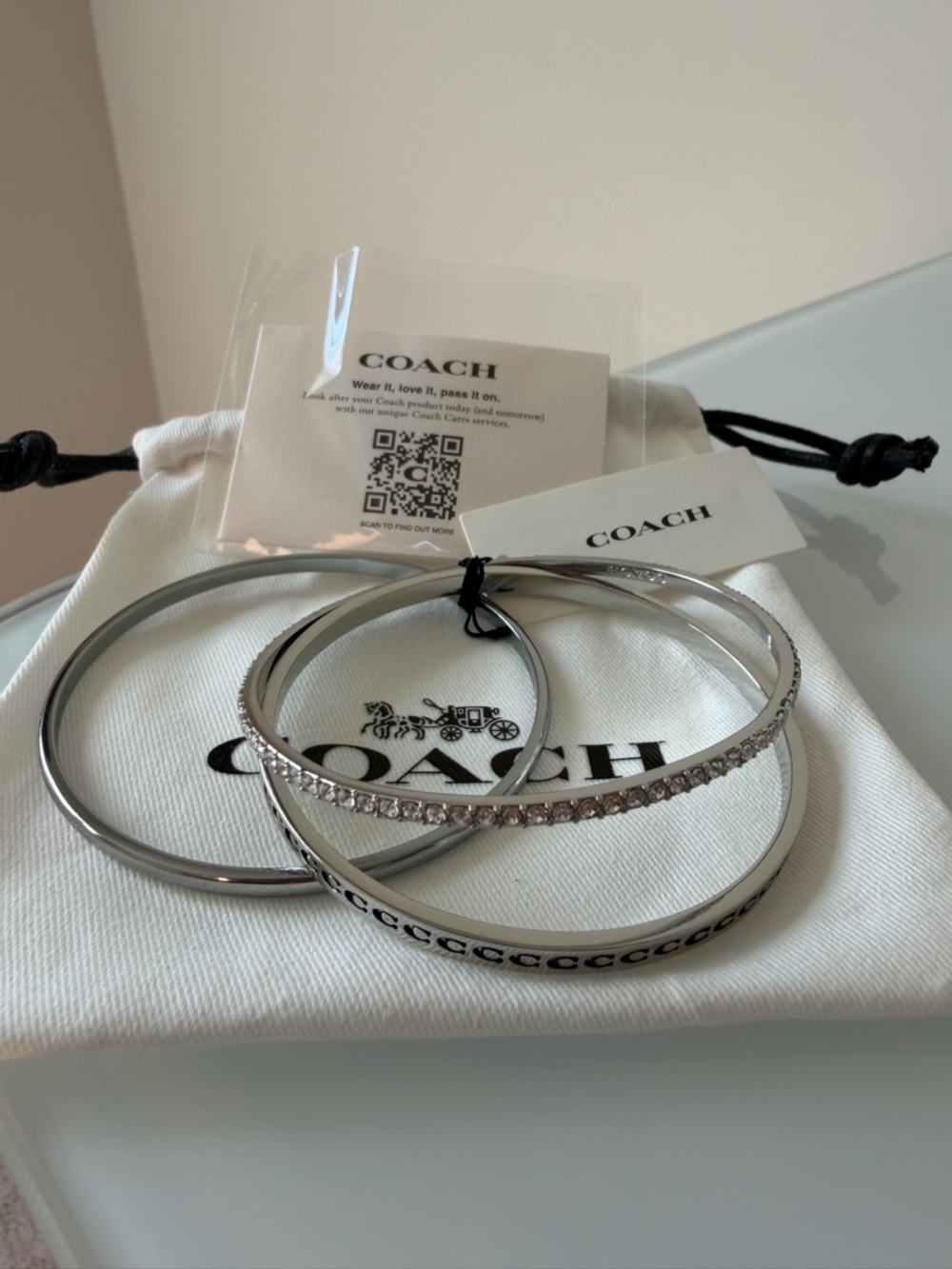Coach Silver Crystal Bangle Bracelet Set